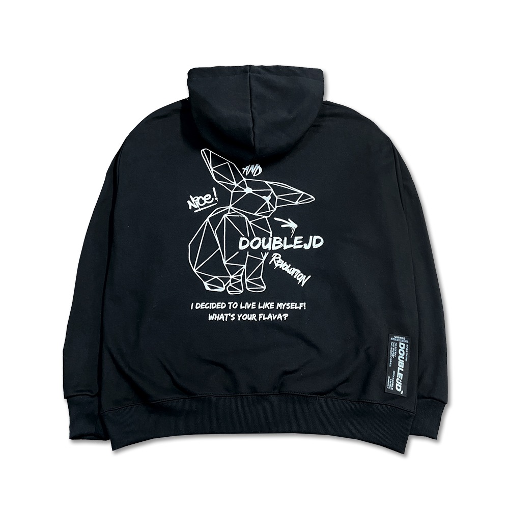 JDZK30B05 레빗 폴리곤 자수 쭈리 후드 티셔츠 (BLACK)