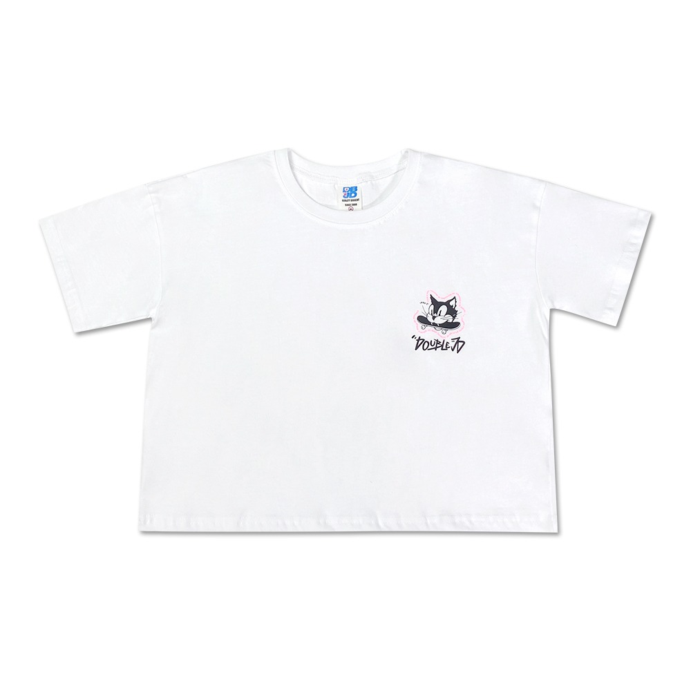 WDBS23503 스케이트캣 크롭 반팔 티셔츠 (WHITE)